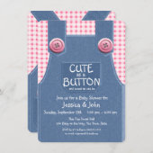 Niedlich als Button Denim und Pink Einladung (Vorne/Hinten)
