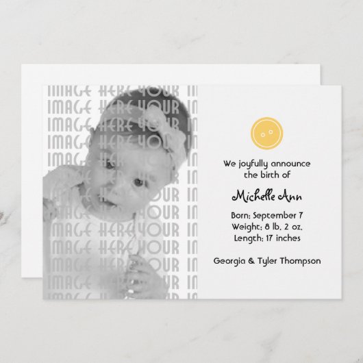 Niedlich als Button (gelb) Ankündigung (Vorne/Hinten)