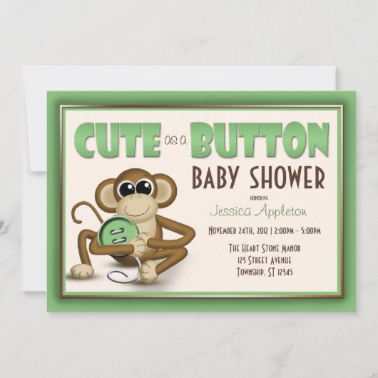 Niedlich als Button Green Baby Shower Einladung (Vorderseite)
