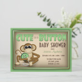 Niedlich als Button Green Baby Shower Einladung (Stehend Vorderseite)