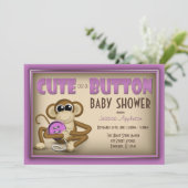 Niedlich als Button Lila Kinderdusche Einladung (Stehend Vorderseite)