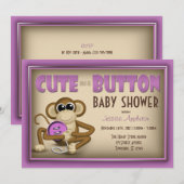 Niedlich als Button Lila Kinderdusche Einladung (Vorne/Hinten)