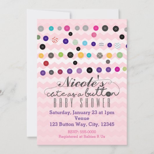 NIEDLICH ALS BUTTON Pink Baby Shower Einladungen (Vorderseite)