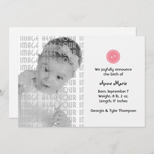 Niedlich als Button (rosa) Ankündigung (Vorne/Hinten)