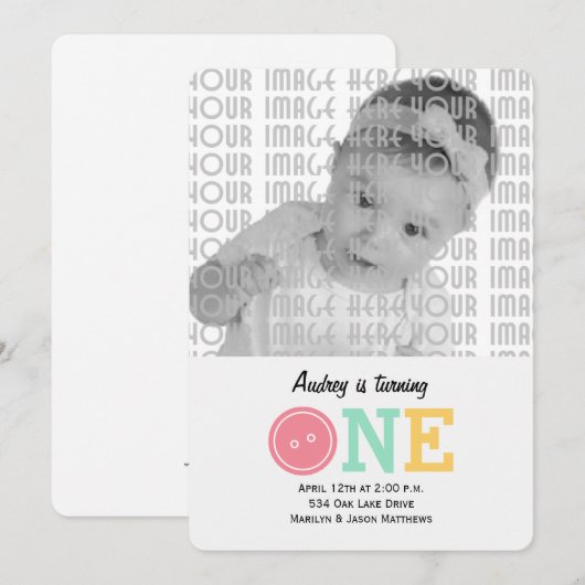 Niedlich als Button (rosa) Einladung (Vorne/Hinten)