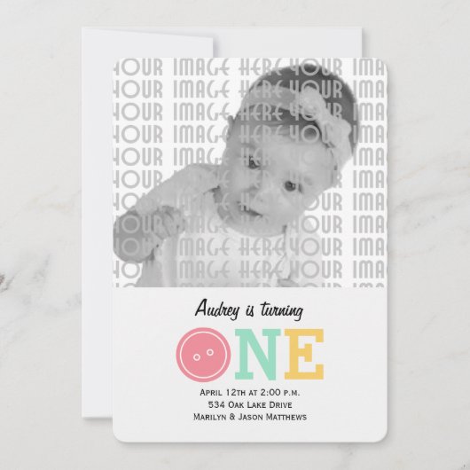 Niedlich als Button (rosa) Einladung (Vorderseite)