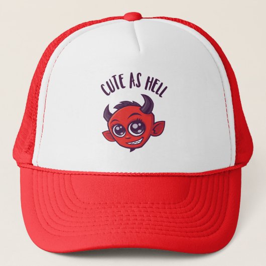Niedlich als Hell Devil mit dunklem Text Truckerkappe (Vorderseite)
