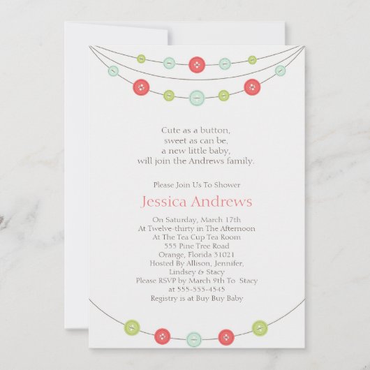 Niedlich als Knopf-Baby-Duschen-Einladung Einladung (Vorderseite)