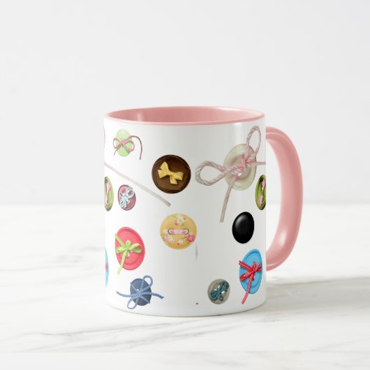 Niedlich als Knopfsäge Knöpfe & Ribbons Tasse (VorderseiteRechts)
