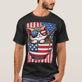 Niedlich America Cat Eating Ramen T-Shirt