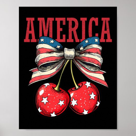 Niedlich America Cherries Coquette Bow Funny Cherr Poster (Vorne)