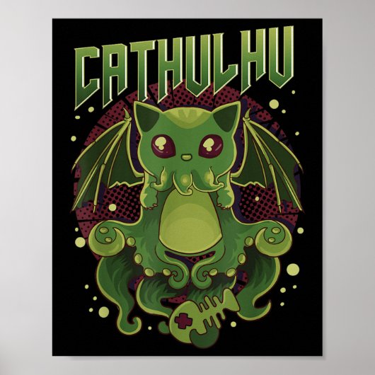Niedlich & Funny Cathulhu Kawaii Cat Cthulhu Poster (Vorne)