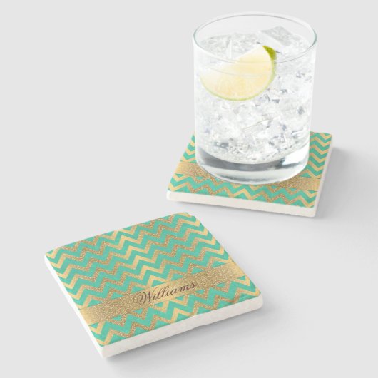 Niedlich angesagter Zickzack Zick-Zack-Imitat Gold Steinuntersetzer (Seitenansicht)