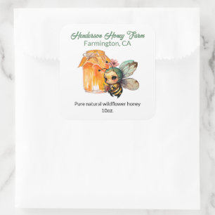 Niedlich Anime Bee Honey Jar Quadratischer Aufkleber