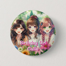 Niedlich Anime Birthday Girl Personalisiert Button