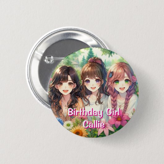 Niedlich Anime Birthday Girl Personalisiert Button (Vorne & Hinten)
