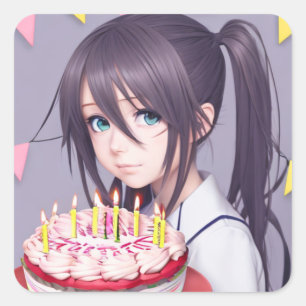 Niedlich Anime Birthday Girl Quadratischer Aufkleber