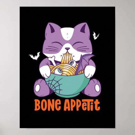 Niedlich Anime Cat Eat Ramen Bon Appetit Halloween Poster (Vorne)