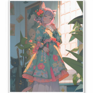 Niedlich Anime Catgirl Aufkleber