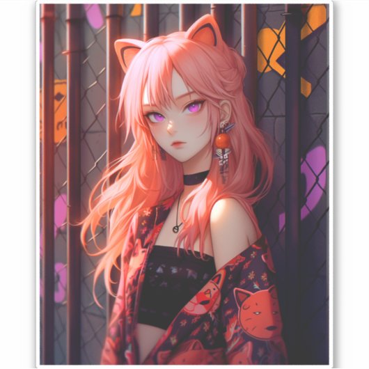Niedlich Anime Catgirl Aufkleber (Vorderseite)