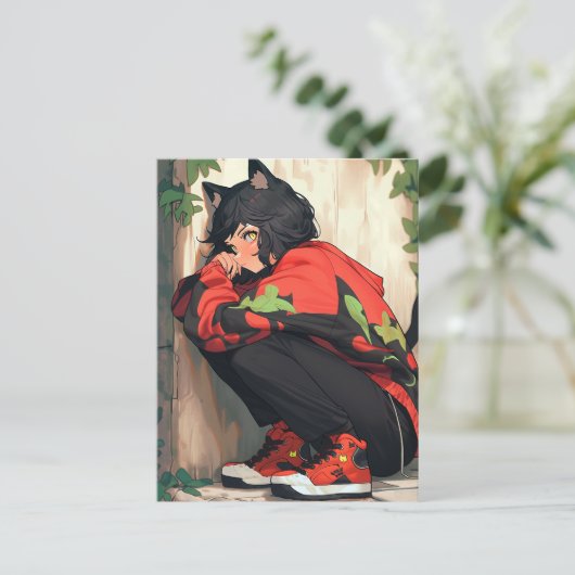 Niedlich Anime Catgirl Postkarte (Stehend Vorderseite)