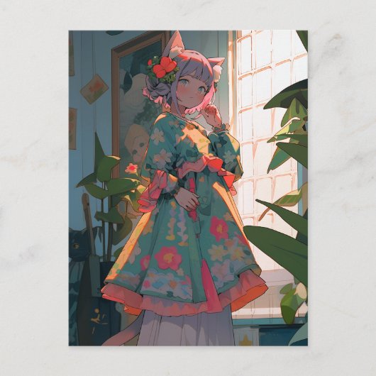 Niedlich Anime Catgirl Postkarte (Vorderseite)