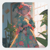 Niedlich Anime Catgirl Quadratischer Aufkleber (Vorderseite)