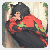 Niedlich Anime Catgirl Quadratischer Aufkleber (Vorderseite)