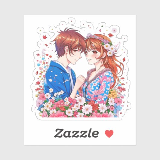 Niedlich Anime Couple Cuddling Aufkleber (Blatt)