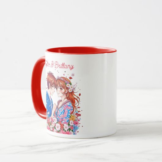 Niedlich Anime Couple Cuddling Personalisiert Tasse (Vorderseite Links)