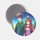 Niedlich Anime Couple Weihnachten Magnet (Vorderseite/Rückseite)