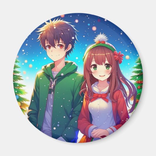 Niedlich Anime Couple Weihnachten Magnet (Vorne)