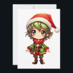 Niedlich Anime Elf Feiertagskarte<br><div class="desc">Niedliche Abbildung eines Weihnachtselfs im lebhaften Stil</div>