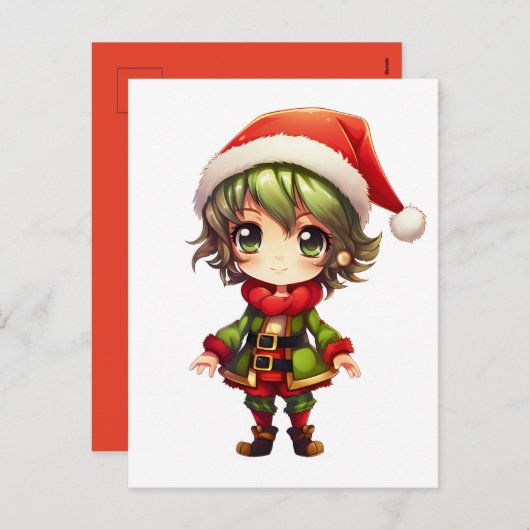 Niedlich Anime Elf Feiertagspostkarte (Vorne/Hinten)