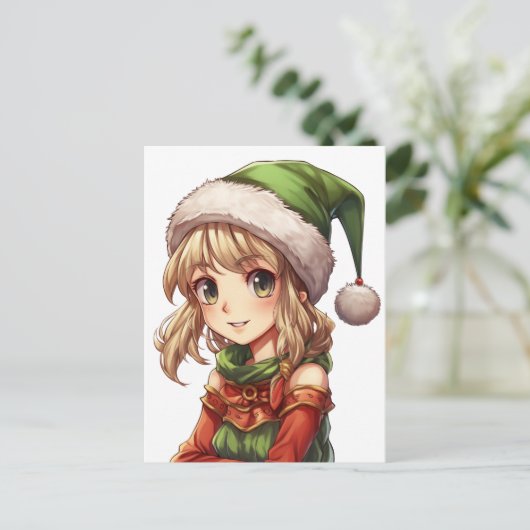 Niedlich Anime Elf Postkarte (Stehend Vorderseite)