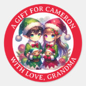 Niedlich Anime Elves Weihnachten | Von Runder Aufkleber (Vorderseite)