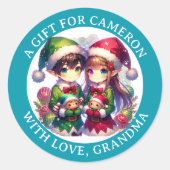 Niedlich Anime Elves Weihnachten | Von Runder Aufkleber (Vorderseite)