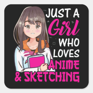 Niedlich Anime Girl Anime & Sketching Lover Quadratischer Aufkleber