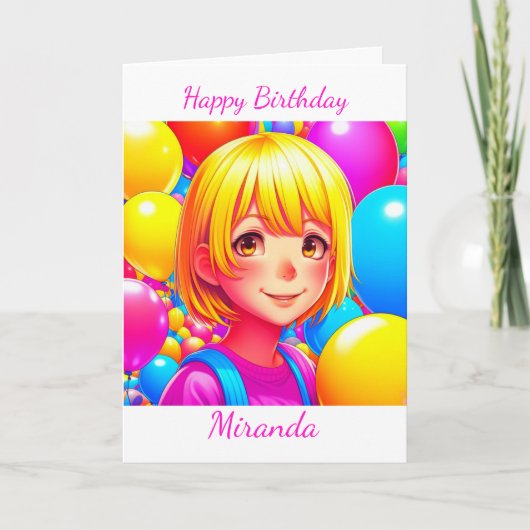 Niedlich Anime Girl Personalisiert Geburtstag Karte (Vorderseite)