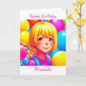 Niedlich Anime Girl Personalisiert Geburtstag Karte (Gelbe Blume)