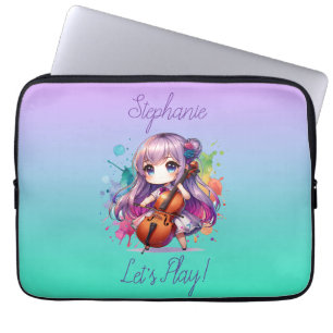 Niedlich Anime Girl Playing Cello Player Personali Laptopschutzhülle