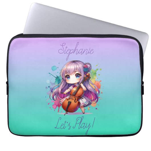 Niedlich Anime Girl Playing Cello Player Personali Laptopschutzhülle (Vorderseite)