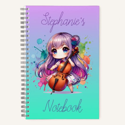 Niedlich Anime Girl Playing Cello Player Personali Notizblock (Vorderseite)