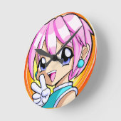 Niedlich Anime Girl Runde Wanduhr (Winkel)