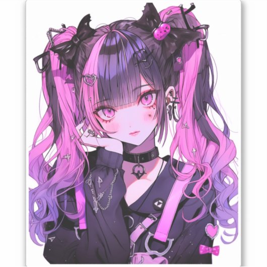 Niedlich Anime Goth Girl Aufkleber (Vorderseite)