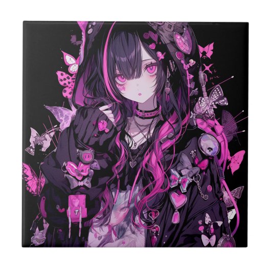 Niedlich Anime Goth Girl Fliese (Vorderseite)