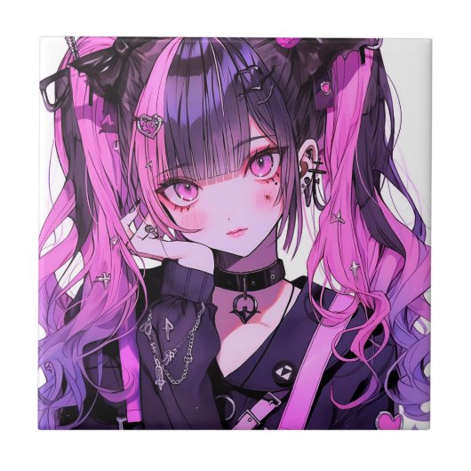Niedlich Anime Goth Girl Fliese (Vorderseite)