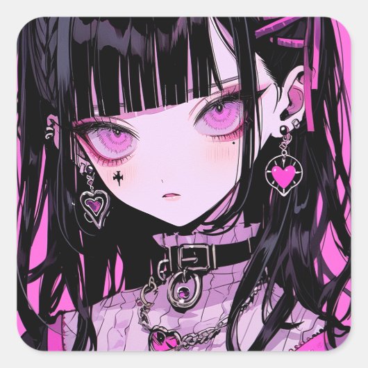 Niedlich Anime Goth Girl Quadratischer Aufkleber (Vorderseite)