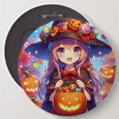 Niedlich Anime Halloween Hexe Button (Vorne & Hinten)