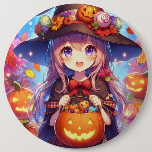 Niedlich Anime Halloween Hexe Button (Vorderseite)